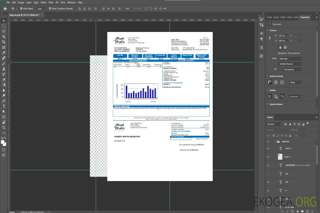 Modèle de facture de services publics des États-Unis, Texas, Grand Prairie, aux formats Word et PDF template